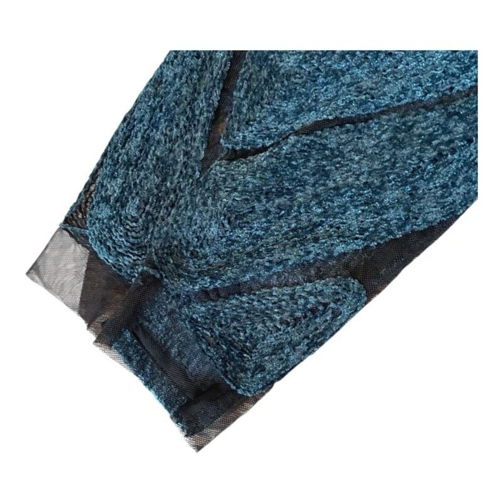 Chicos Size 2 Brushed Velvet Lace Boho Open Jacket Shirt Blue Long Sleeve - Picture 7 of 8